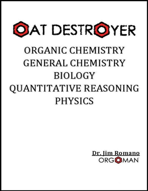 OAT Destroyer spiral-bound study guide for the Optometry Admission Test by Dr. Jim Romano. Includes separate Physics book and covers all major OAT subjects.